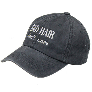 Bad Hair Don’t Care Gray Washed Baseball Cap Vintage Distressed Hat #M21682-BADHAIR-GY - Baseball Cap - Women’s