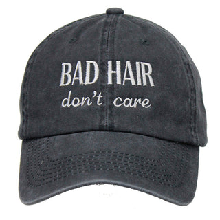 Bad Hair Don’t Care Gray Washed Baseball Cap Vintage Distressed Hat #M21682-BADHAIR-GY - Baseball Cap - Women’s