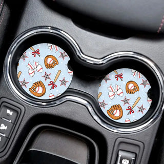 Baseball Car Coaster 2 Pce Set Sports Cup Holder Accessory Gift by Viv&Lou® #SPACK-CC132-BASE25 - Car Coaster - Women’s