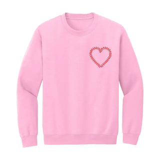 Baseball Laces Heart Embroidered Sweatshirt #MSW-ASHLG-BHRT - Light Pink / S - Sweatshirt - Women’s