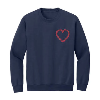 Baseball Laces Heart Embroidered Sweatshirt #MSW-ASHLG-BHRT - Navy / S - Sweatshirt - Women’s