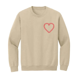 Baseball Laces Heart Embroidered Sweatshirt #MSW-ASHLG-BHRT - Sand / S - Sweatshirt - Women’s