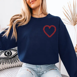 Baseball Laces Heart Embroidered Sweatshirt #MSW-ASHLG-BHRT - Sweatshirt - Women’s