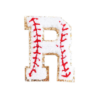 Baseball White Red & Gold Varsity Single Letter Chenille Patch #ABC-BASEB