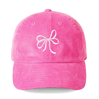 Hot Pink Bow Corduroy Hat Embroidered Cute Baseball Cap for Women #M193VL-HTPKCORD-BOW24