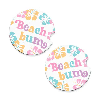 Beach Bum Car Coaster 2 Pce Set Coastal Auto Cup Holder Accessory Gift #SPACK-CC132-BBUM - Car Coaster - Women’s
