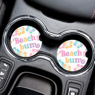 Beach Bum Car Coaster 2 Pce Set Coastal Auto Cup Holder Accessory Gift #SPACK-CC132-BBUM - Car Coaster - Women’s