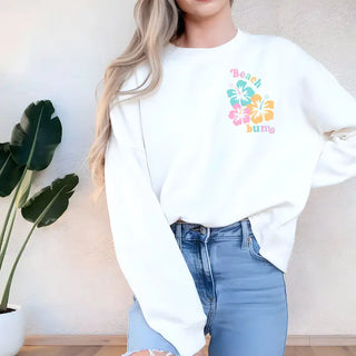 Beach Bum Sweatshirt Coastal Ocean Vacation Cozy Pullover #HPSW-NAVY-HTBBUM - Graphic Sweatshirt - Women’s