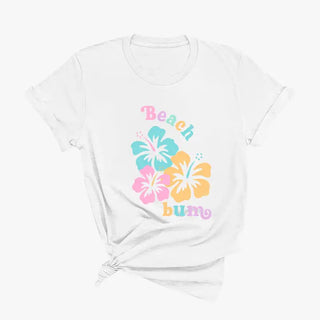 Beach Bum T Shirt Coastal Summer Graphic Tee Vacation Beach Top #HPTS-WHT-BBUM - Screen Printed T-Shirt - Women’s