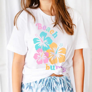 Beach Bum T Shirt Coastal Summer Graphic Tee Vacation Beach Top #HPTS-WHT-BBUM - Screen Printed T-Shirt - Women’s