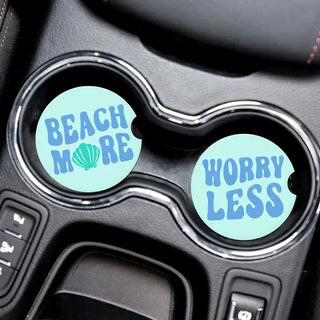 Beach More Car Coaster 2 Pce Set Coastal Cup Holder Accessory Gift #SPACK-CC132-BMORE - Car Coaster - Women’s