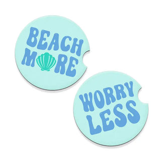 Beach More Car Coaster 2 Pce Set Coastal Cup Holder Accessory Gift #SPACK-CC132-BMORE - Car Coaster - Women’s