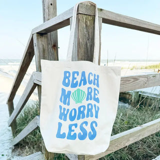 Beach More Large Canvas Tote Coastal Travel Shopping Vacation Carryall Bag #HPT2518-BMORE - Tote Bag - Women’s