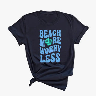 Beach More T Shirt Coastal Summer Graphic Tee Vacation Beach Shirt #HPTS-NAVY-BMORE - Screen Printed T-Shirt - Women’s