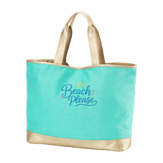Beach Please Large Tote Coastal Beach Canvas Travel Carryall Bag #M732VL-BP - Mint