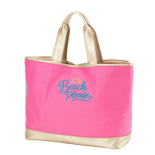 Beach Please Large Tote Coastal Beach Canvas Travel Carryall Bag #M732VL-BP - Pink