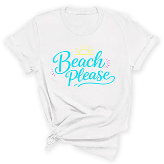 Beach Please Shirt Funny Coastal Summer Vacation Graphic Tee #HPTS43-BP - Small / White - Screen Printed T-Shirt