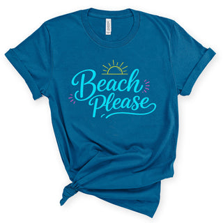 Beach Please Shirt Funny Coastal Summer Vacation Graphic Tee #HPTS43-BP - Small / Teal - Screen Printed T-Shirt