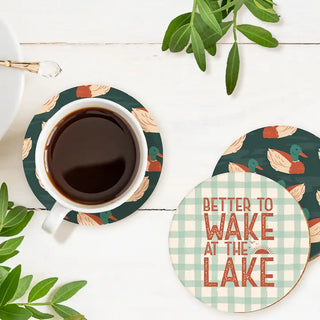 Better to Wake Up at the Lake Car Coaster 4 Pce Set Lake Life Gift #SHRC-WAKELAKE - Coasters