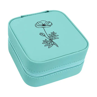 Birth Month Flower Jewelry Case #L2303&L2305-(Month) - August / Teal - Jewelry Box/Organizer