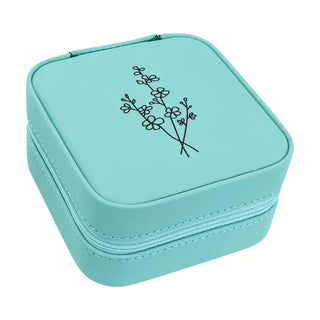 Birth Month Flower Jewelry Case #L2303&L2305-(Month) - Feburary / Teal - Jewelry Box/Organizer