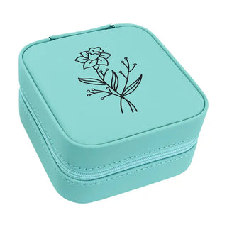 Birth Month Flower Jewelry Case #L2303&L2305-(Month) - March / Teal - Jewelry Box/Organizer