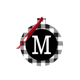 Black Buffalo Check Round Ornament Monogram Single Initial #PACK-SO-RD-BLKCHECK-S - Ornament Set