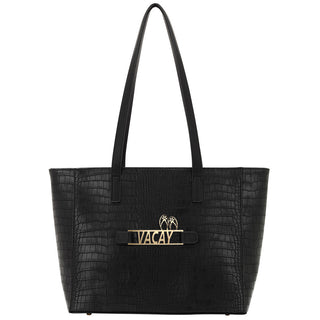 Black Crocodile Purse Crossbody Everyday Handbag with Snap off Acrylic Panel #MG700-BLKCROC - VACA - Tote Bag - Women’s