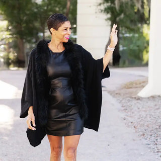 Black Faux Fur Pippa Shawl #MS9030VL-BLK - Wrap - Women’s