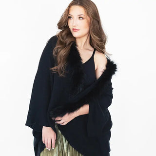 Black Faux Fur Pippa Shawl #MS9030VL-BLK - Wrap - Women’s
