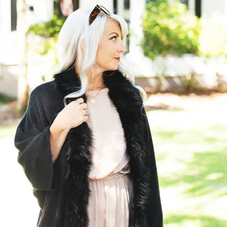 Black Faux Fur Pippa Shawl #MS9030VL-BLK - Wrap - Women’s