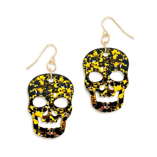 Black & Gold Skull Earrings #ACE-300GD-SKYLL-BKGD - Dangle Earrings