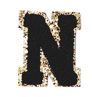 Black & Gold Varsity Single Letter Chenille Patch #ABC-BLK - Patch