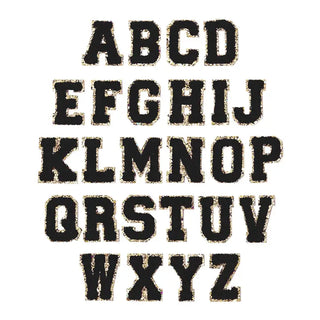 Black & Gold Varsity Single Letter Chenille Patch #ABC-BLK - Patch
