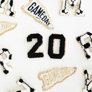 Black & Gold Varsity Single Number Chenille Patch #123-BLK - Patch