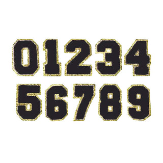 Black & Gold Varsity Single Number Chenille Patch #123-BLK - Patch