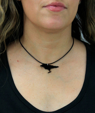 Black Leatherette Choker Necklace with Crow Charm #ACN2671BLK-CROW - Pendant/Charm Necklace