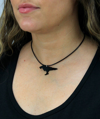 Black Leatherette Choker Necklace with Crow Charm #ACN2671BLK-CROW - Pendant/Charm Necklace