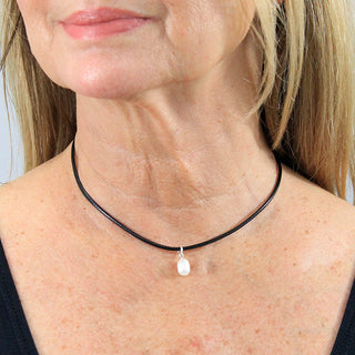 Black Leatherette Choker Necklace with Pearl Charm #ACN2671BLK-PEARL - Pendant/Charm Necklace