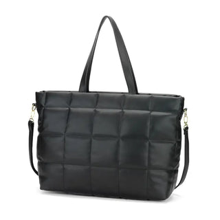 Black Parker Puffy Tote Quilted Shoulder Bag Everyday Travel Purse #M706VL-BLK - Tote Bag - Women’s