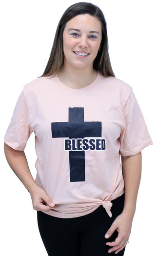 Blessed Cross Christian Shirt Faith Graphic Tee Inspirational Gift #HPTS43-BLESSED - Screen Printed T-Shirt - Women’s