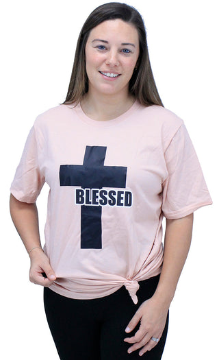 Blessed Cross Christian Shirt Faith Graphic Tee Inspirational Gift #HPTS43-BLESSED - Screen Printed T-Shirt - Women’s