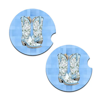 Blue Cowgirl Boots Car Coaster 2 Pce Set Western Auto Accessory Gift #SPACK-CC132-BLUBOOT - Car Coaster - Women’s