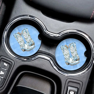 Blue Cowgirl Boots Car Coaster 2 Pce Set Western Auto Accessory Gift #SPACK-CC132-BLUBOOT - Car Coaster - Women’s