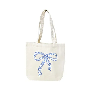 Blue Floral Bow Canvas Tote Preppy Travel Beach Shopping Bag #HPT2515-BLUFLRBOW - Tote Bag - Women’s