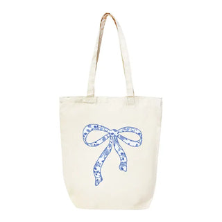 Blue Floral Bow Canvas Tote Preppy Travel Beach Shopping Bag #HPT2515-BLUFLRBOW - Tote Bag - Women’s