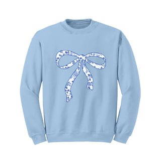 Blue Floral Bow Sweatshirt Cute Coquette Cozy Floral Pullover #HPSW-LTBLU-BLUFLRBOW - Large - Graphic Sweatshirt