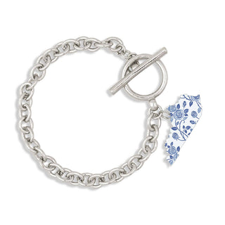 Blue Floral Kentucky Bracelet #ACB-400SV-KY-BLUFLR - Charm/Dangle Bracelet