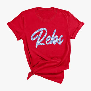 Blue Floral Rebs Ole Miss T Shirt Game Day Southern Graphic Tee #HPTS-BFLREB - Red / Large - T-Shirt (Graphic) - Women’s