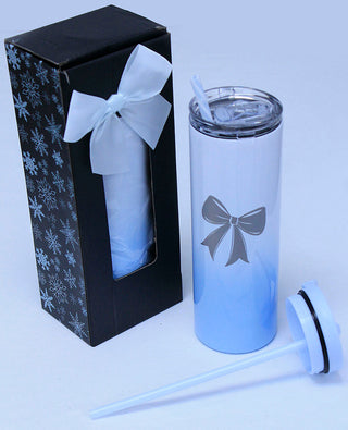 Blue Ombre’ Bow 20oz Skinny Tumbler with 2 Lids #TSK205UW-BOW - Insulated Mug/Tumbler